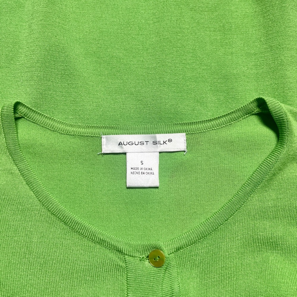 Vintage Cardigan Sweater Women's Small Silk Blend Lime Green Knit Retro Y2K - Picture 3 of 12